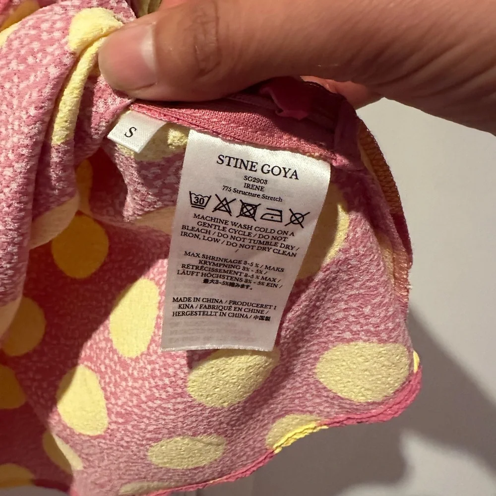 NWT STINE GOYA Irene Pink and Yellow Polka Dot Blouse sz S - Picture 7 of 8